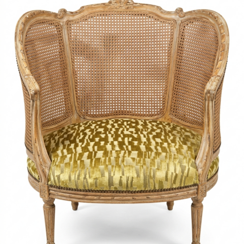 Antique French Cane Barrel Chair and Half