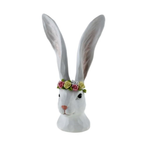 Rabbit Bust with Flower Wreath