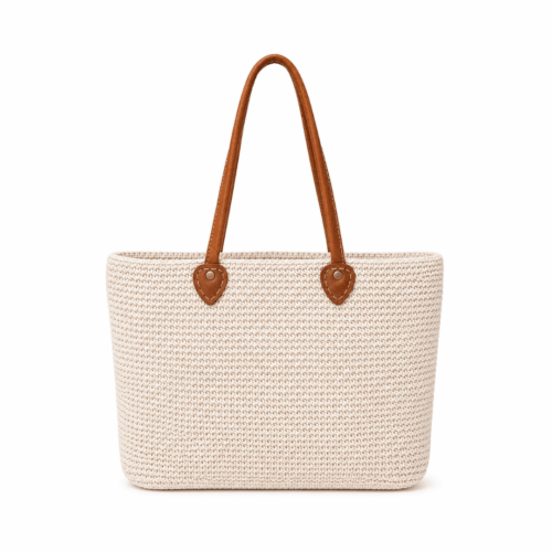 Leather Handle Crochet Tote Bag
