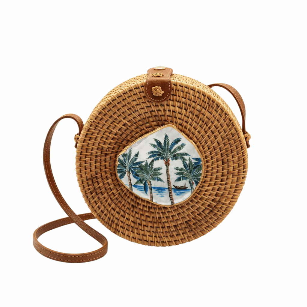 Raffia Crossbody Bag with Shell