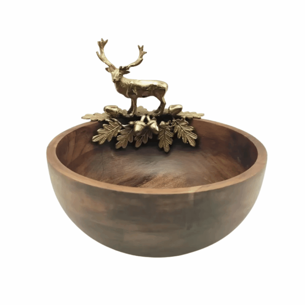 Wooden Bowl with Gold Deer