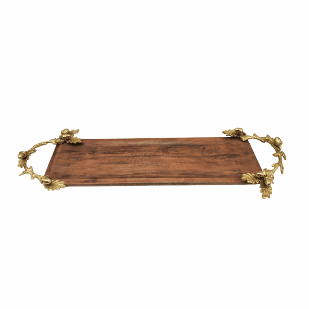 Wooden Tray with Gold Decorative Handles
