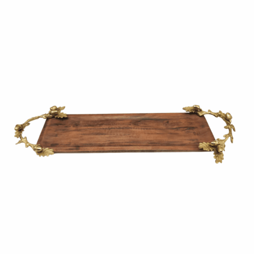 Wooden Tray with Gold Decorative Handles
